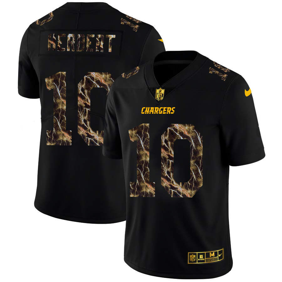 2020 Los Angeles Chargers 10 Justin Herbert Men Black Nike Flocked Lightning Vapor Limited NFL Jersey